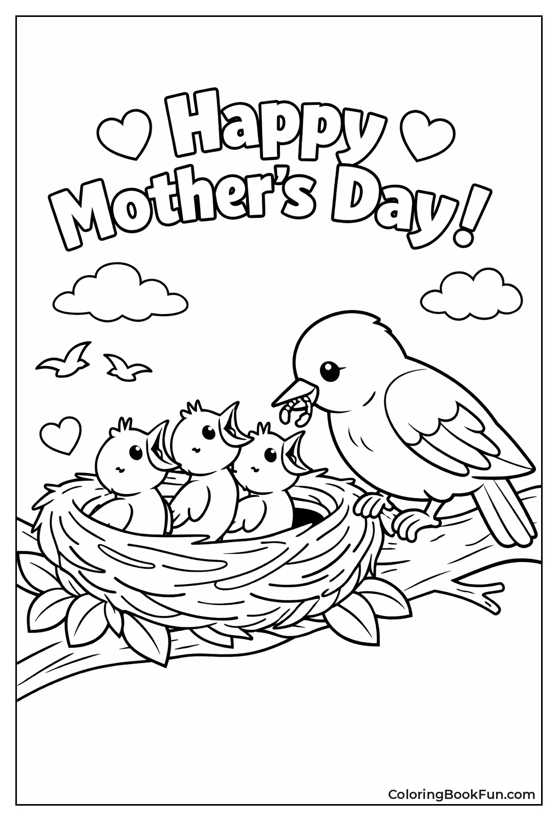 Mom Bird Feeds Chicks