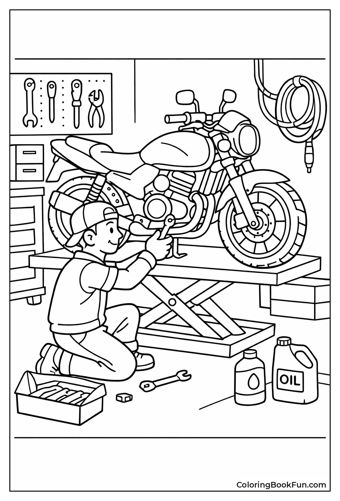 Mechanic Repairs Bike Garage