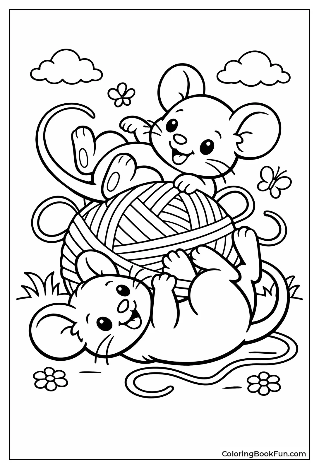 Mice Playing with Yarn Ball