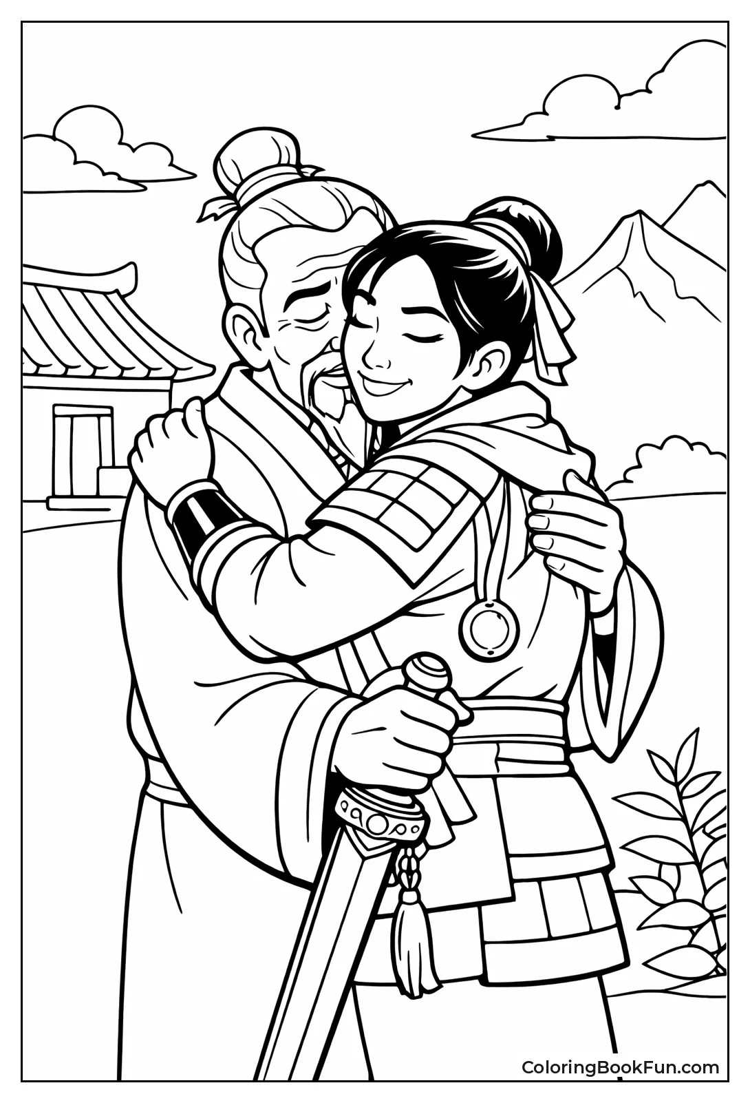 Mulan Hugs Father Home