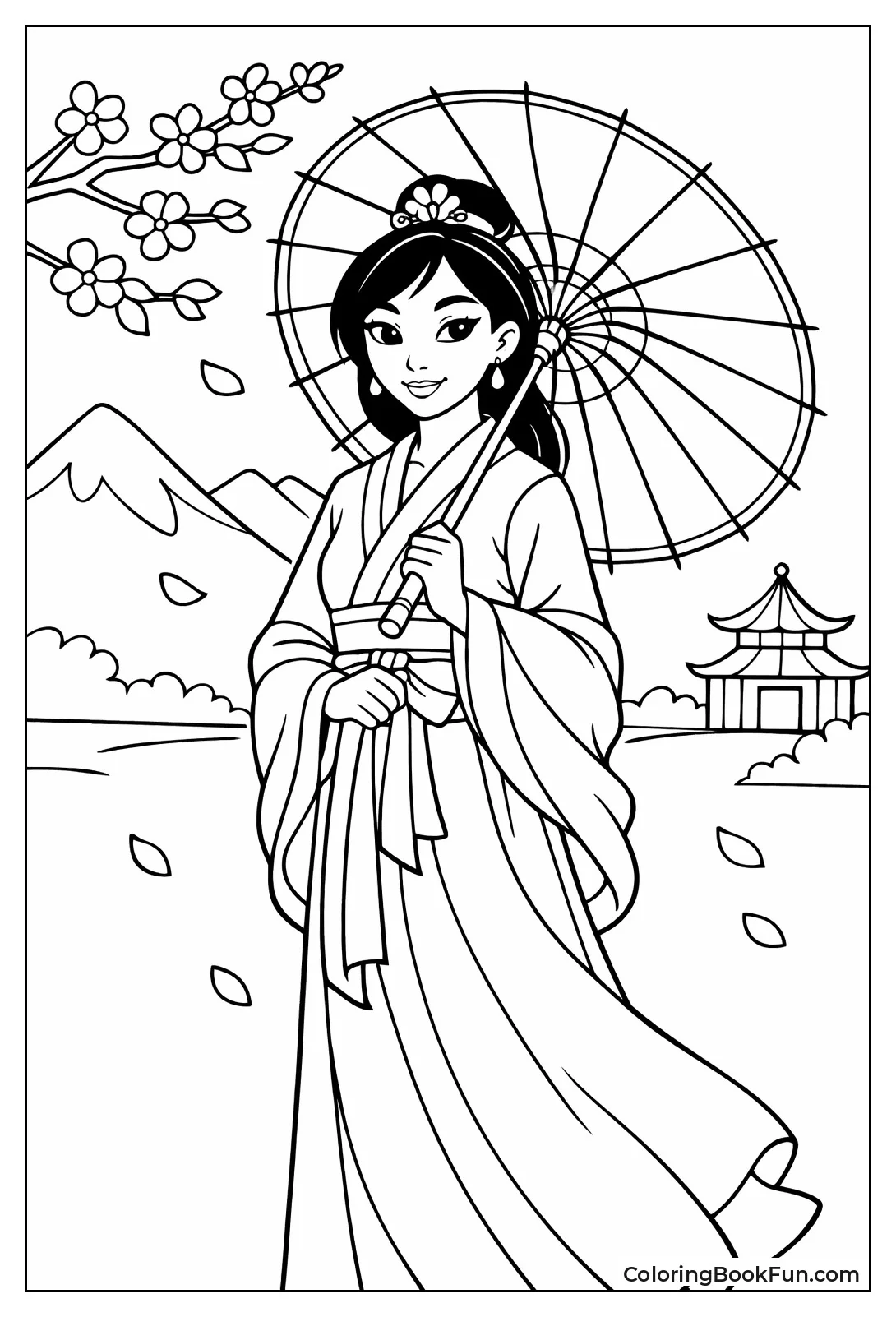 Mulan Twirls Pretty Parasol