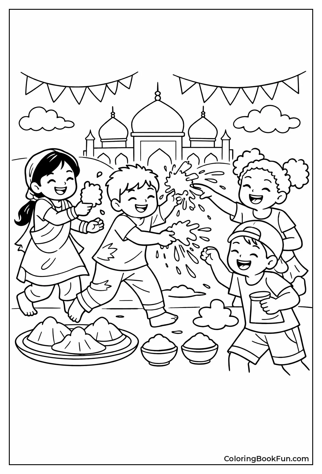 Kids Throw Holi Colors