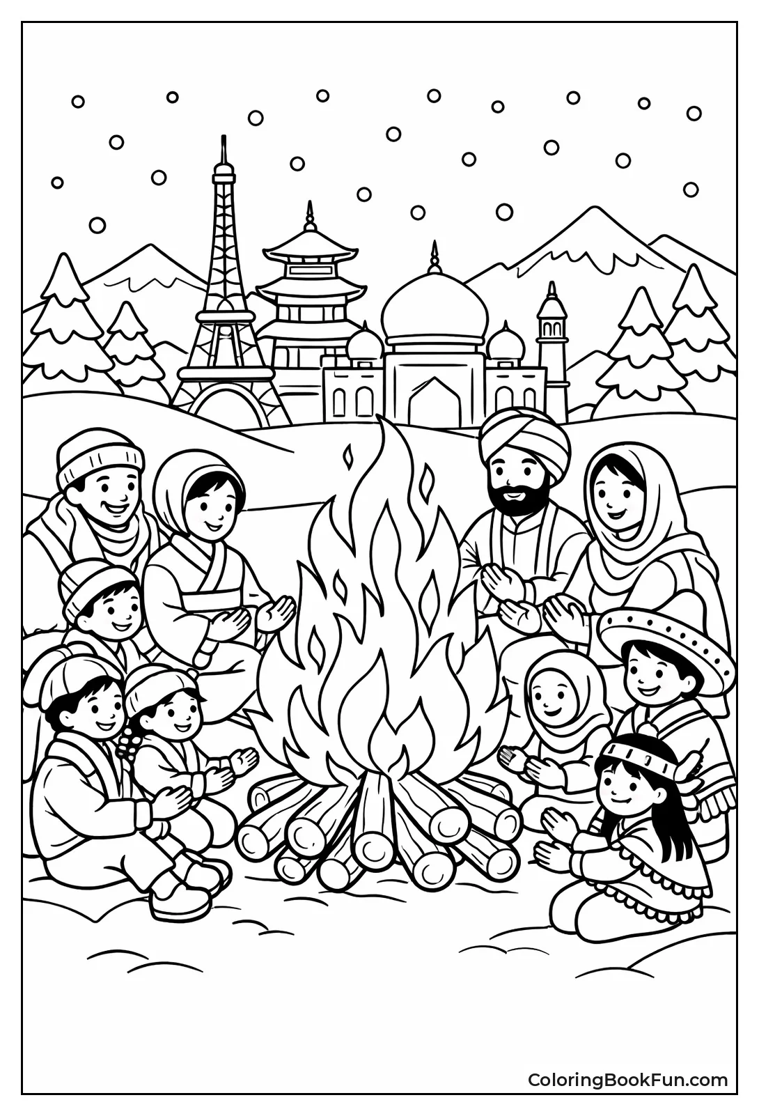 Families Share Winter Bonfire