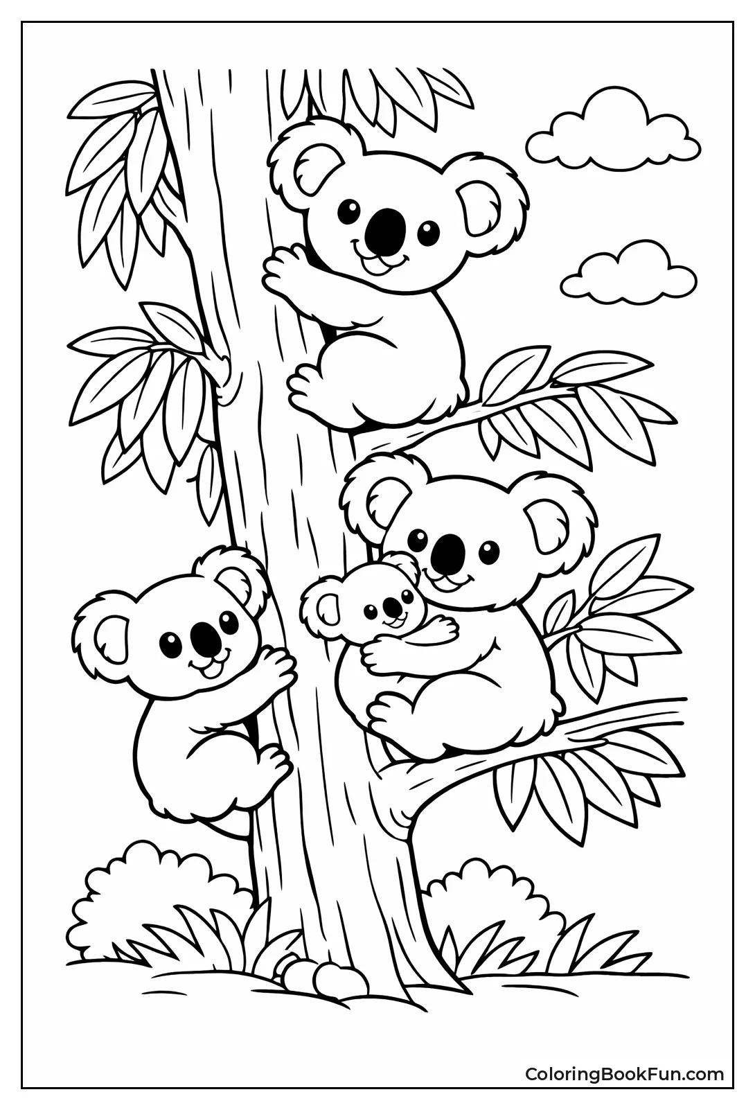 Three Koalas in Tree