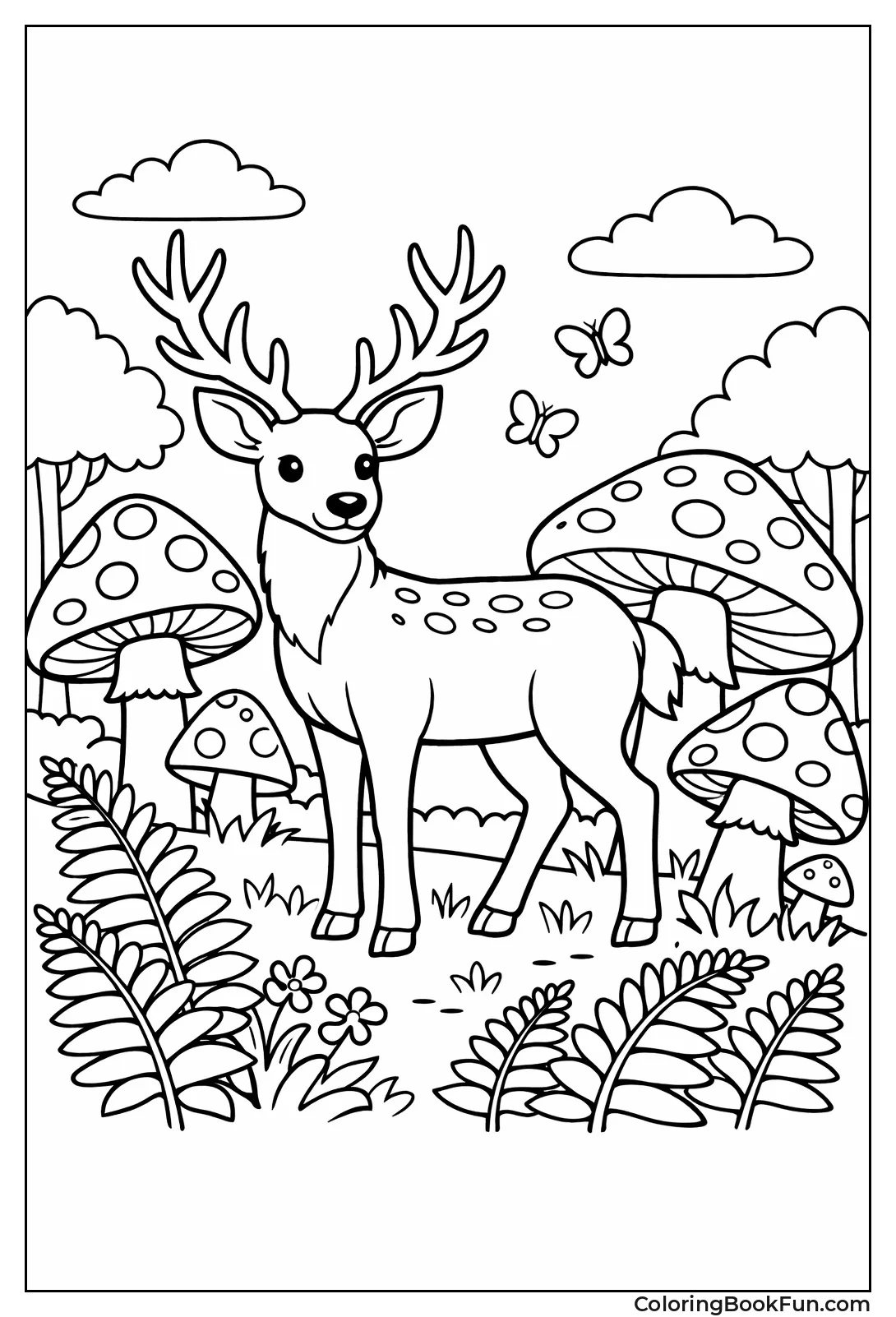 Deer among Big Mushrooms