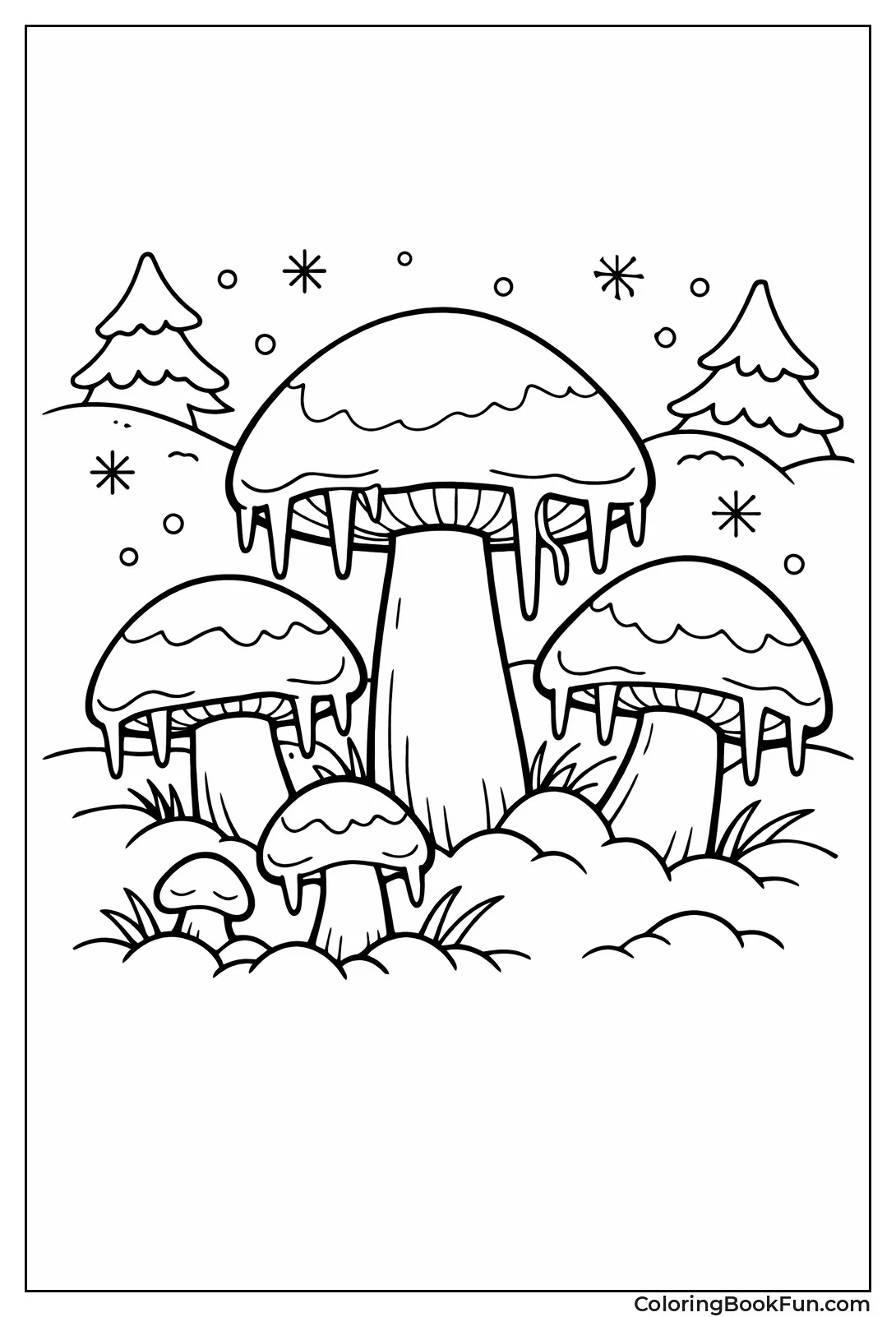 Mushrooms Peek through Snow