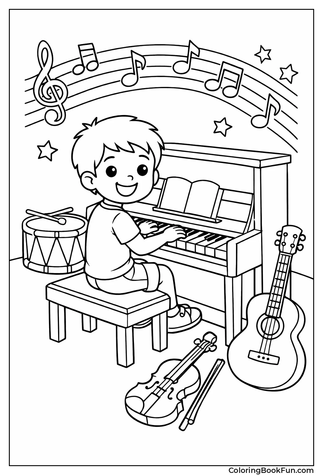 Child Playing Piano Happily