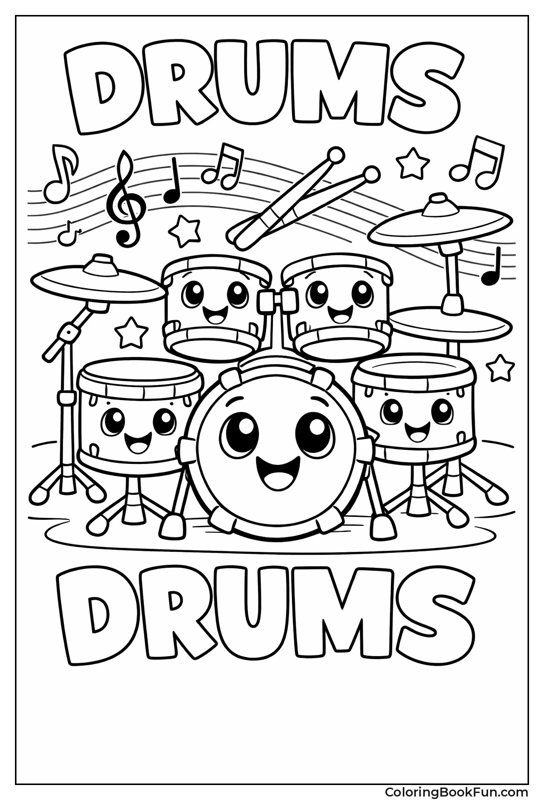 Cute Cartoon Drums Smiling