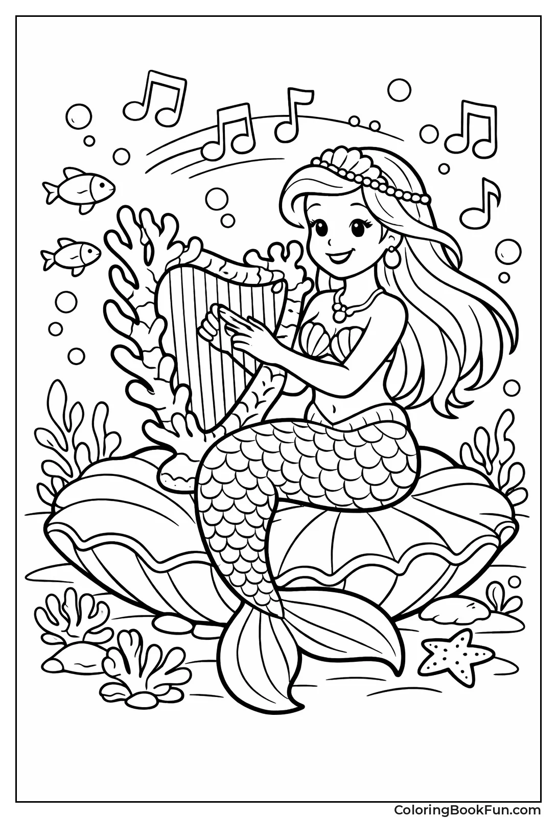 Mermaid Playing Coral Harp