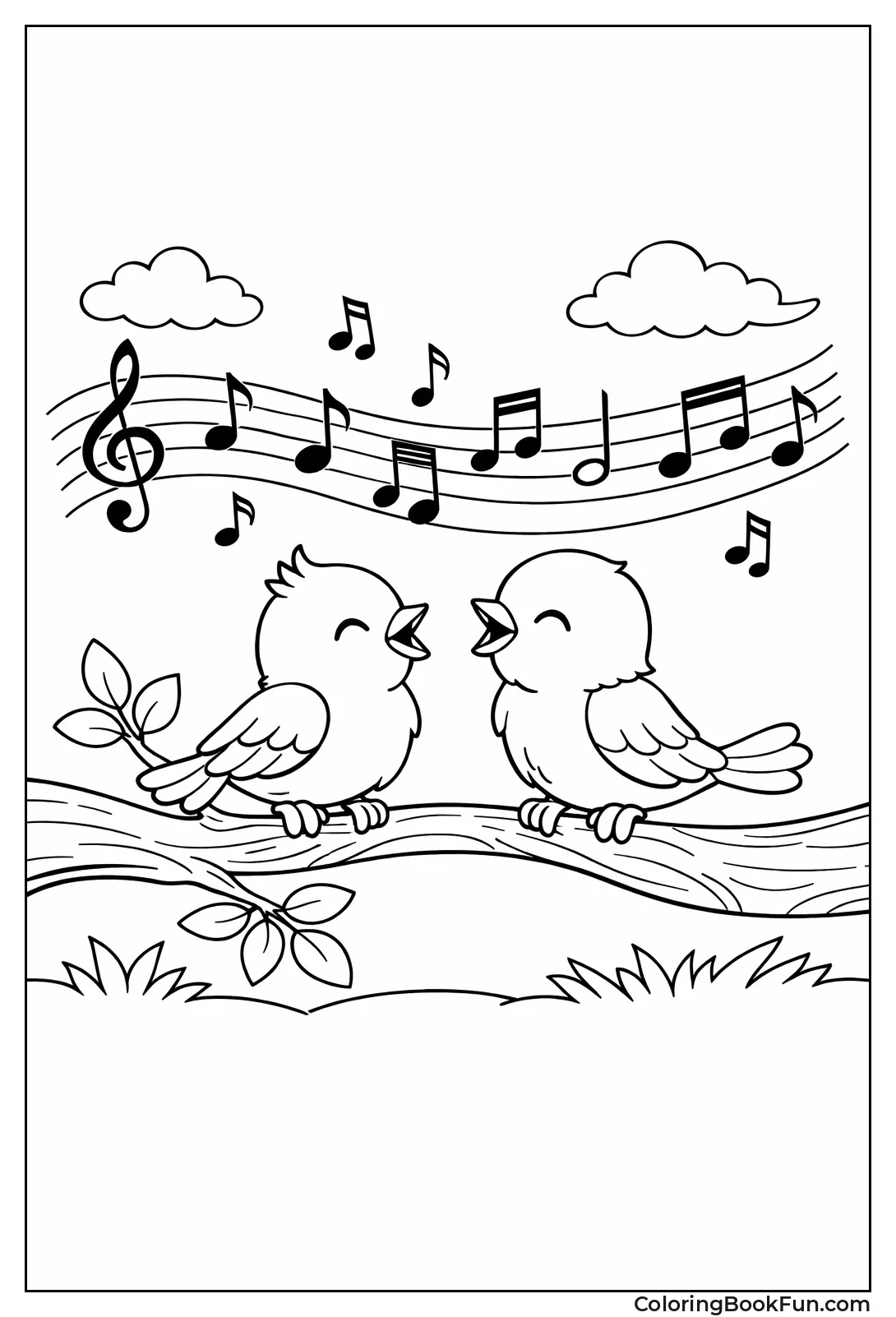 Birds Singing on Branch