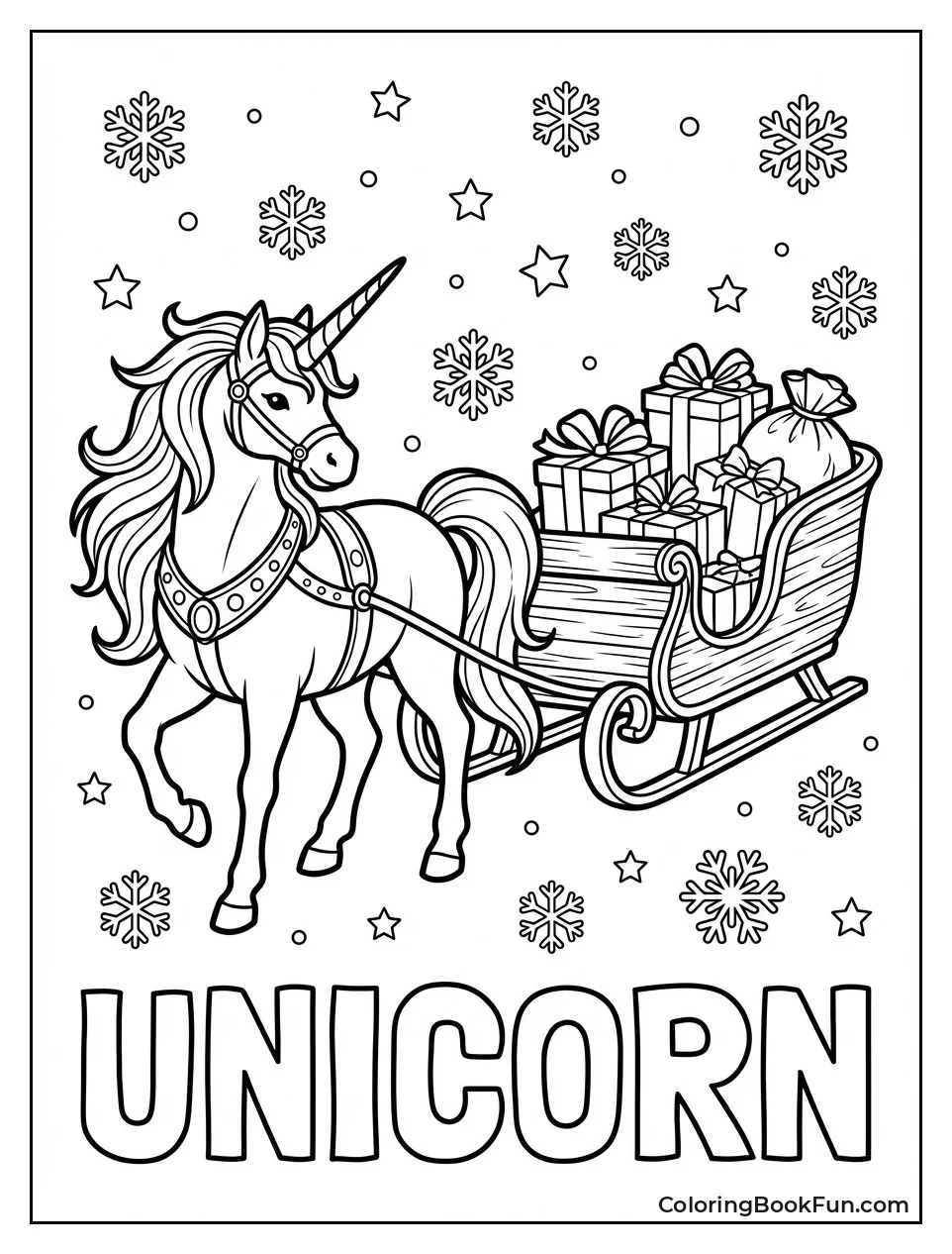 Unicorn Pulling Christmas Sleigh