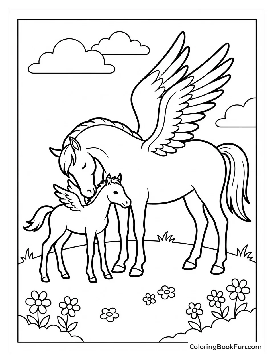 Mother Pegasus Nuzzling Foal