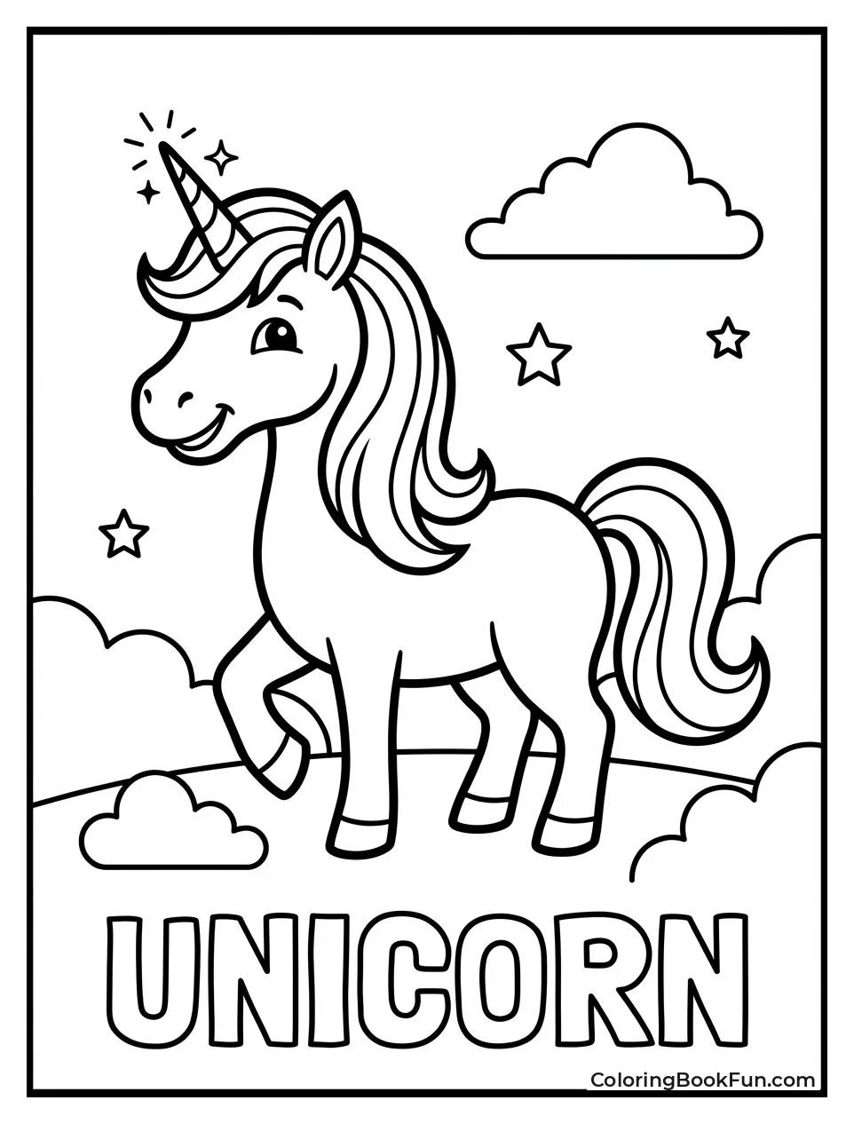 Smiling Unicorn with Sparkly Horn
