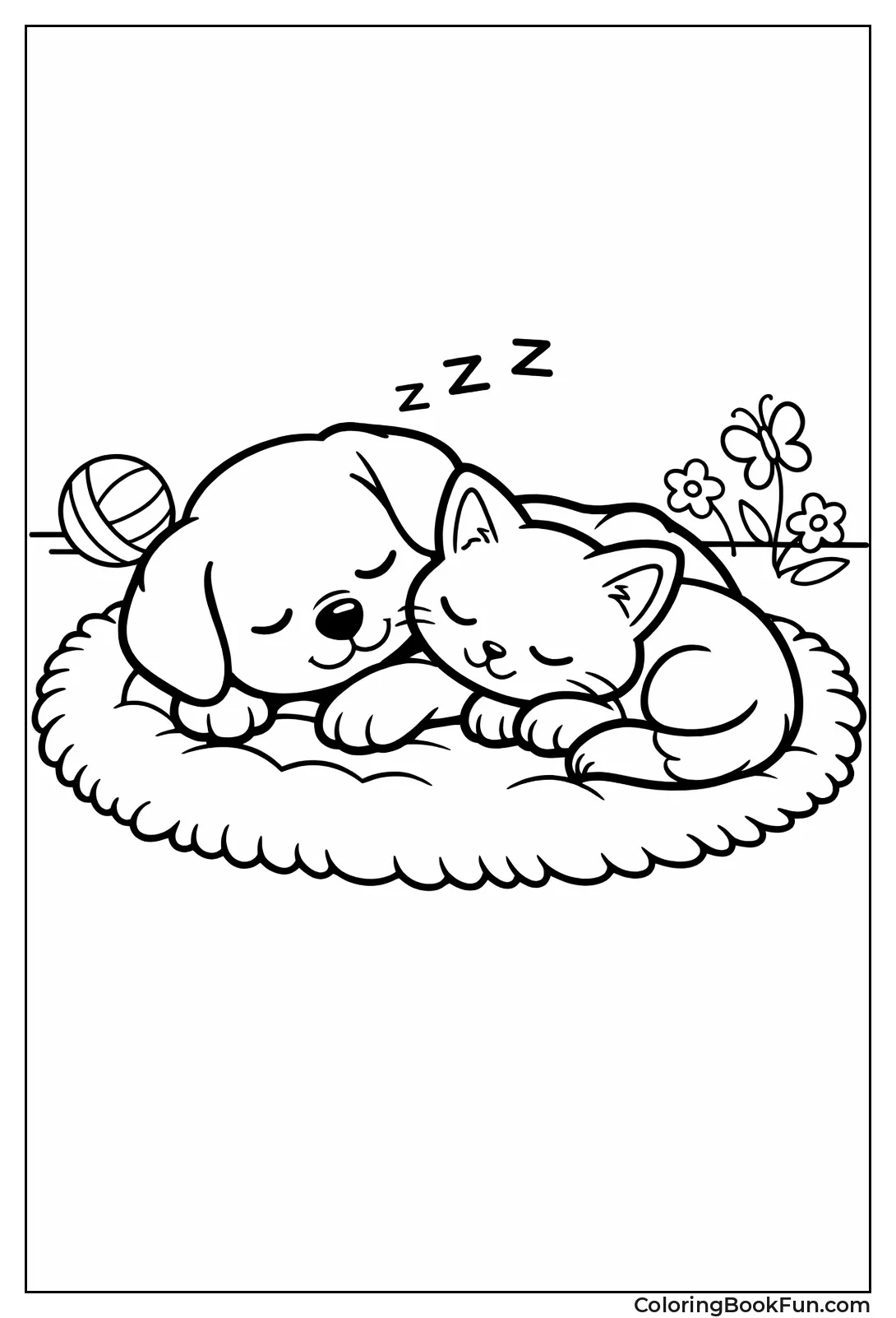 Puppy and Kitten Napping Peacefully