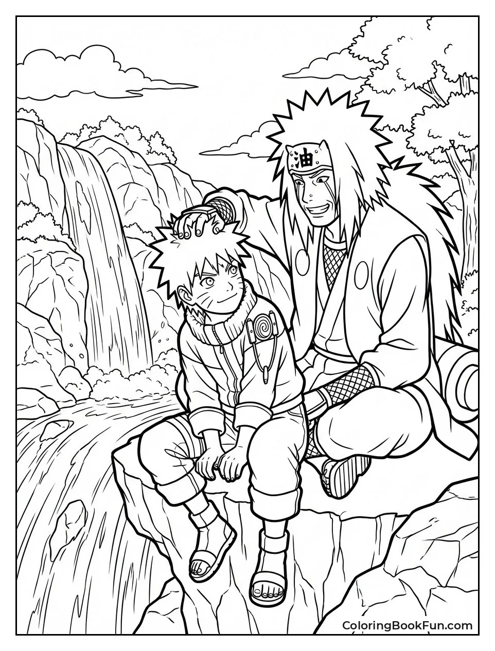 Jiraiya Trains Naruto at Waterfall