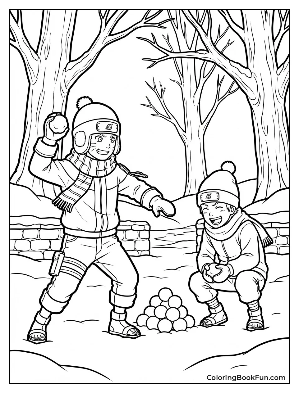 Naruto Throws Snowballs at Konohamaru