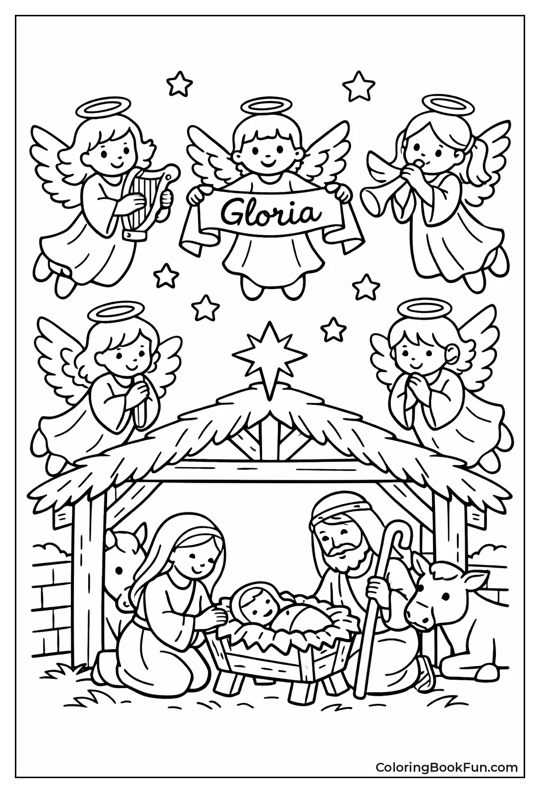 Angels above Holy Family Manger