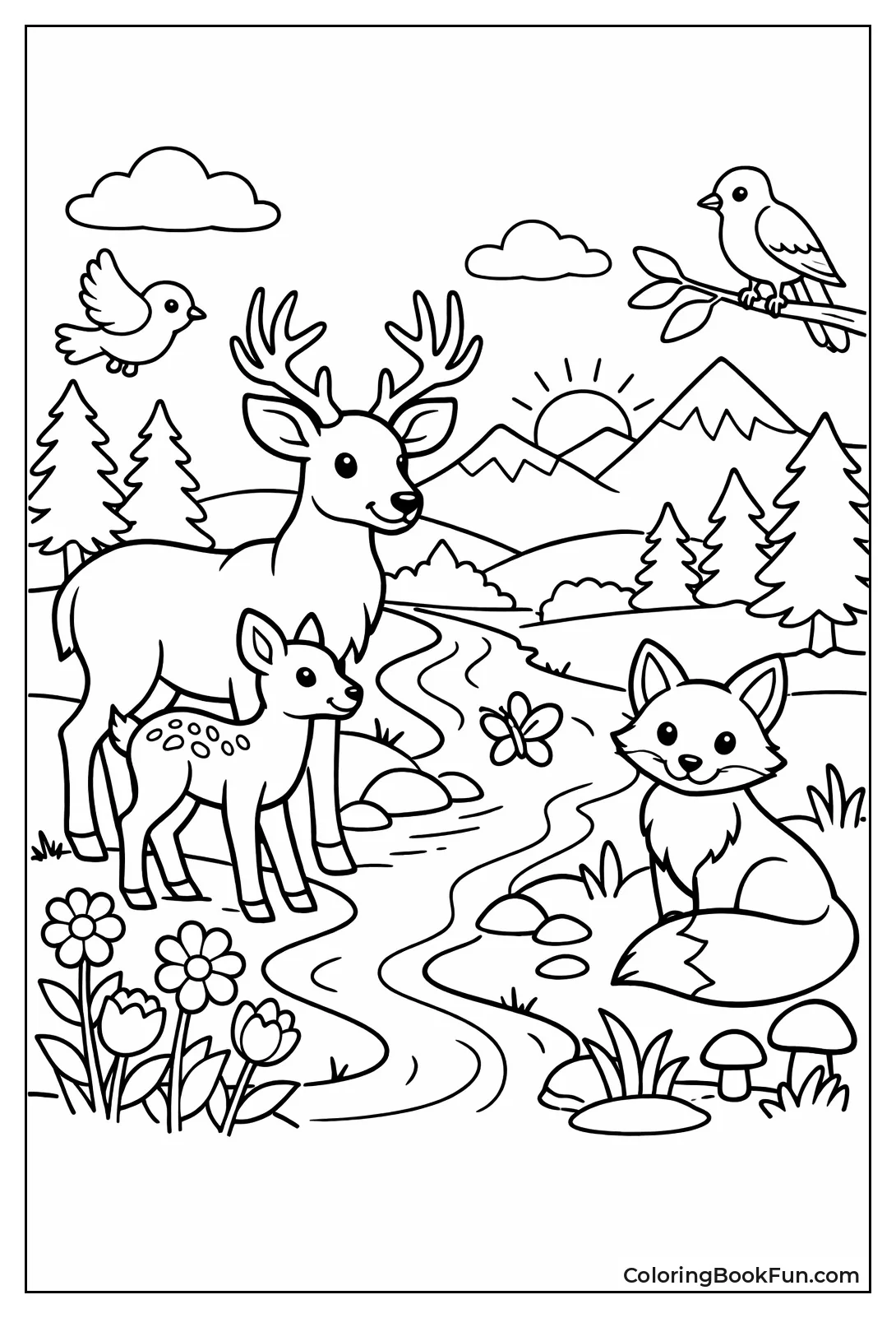 Deer Grazes in Forest Clearing