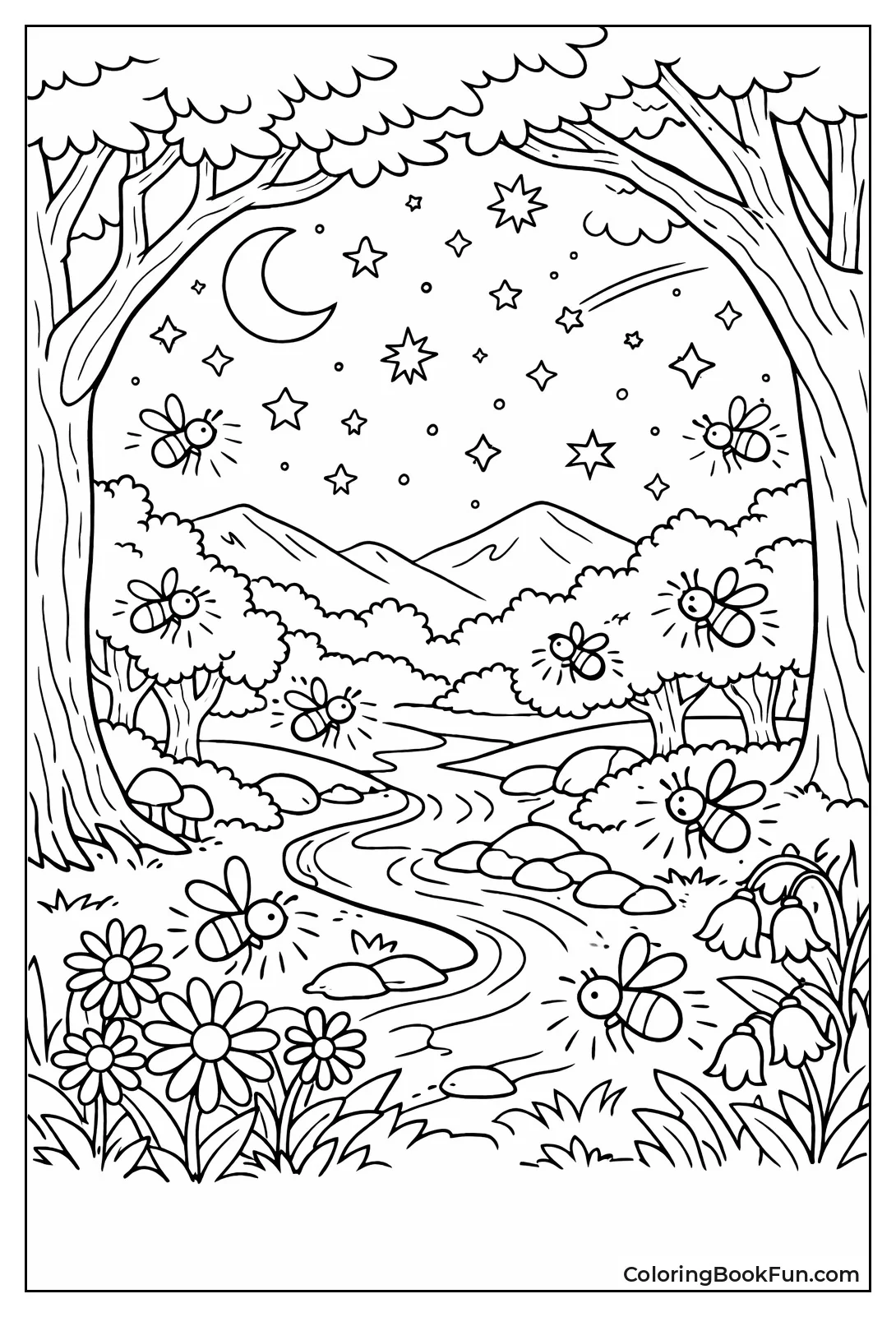 Glowing Fireflies in Woods