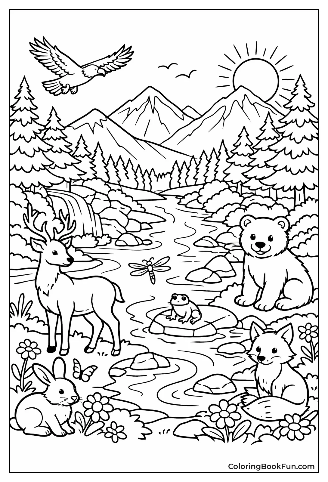 Mountains Tower over Winding River