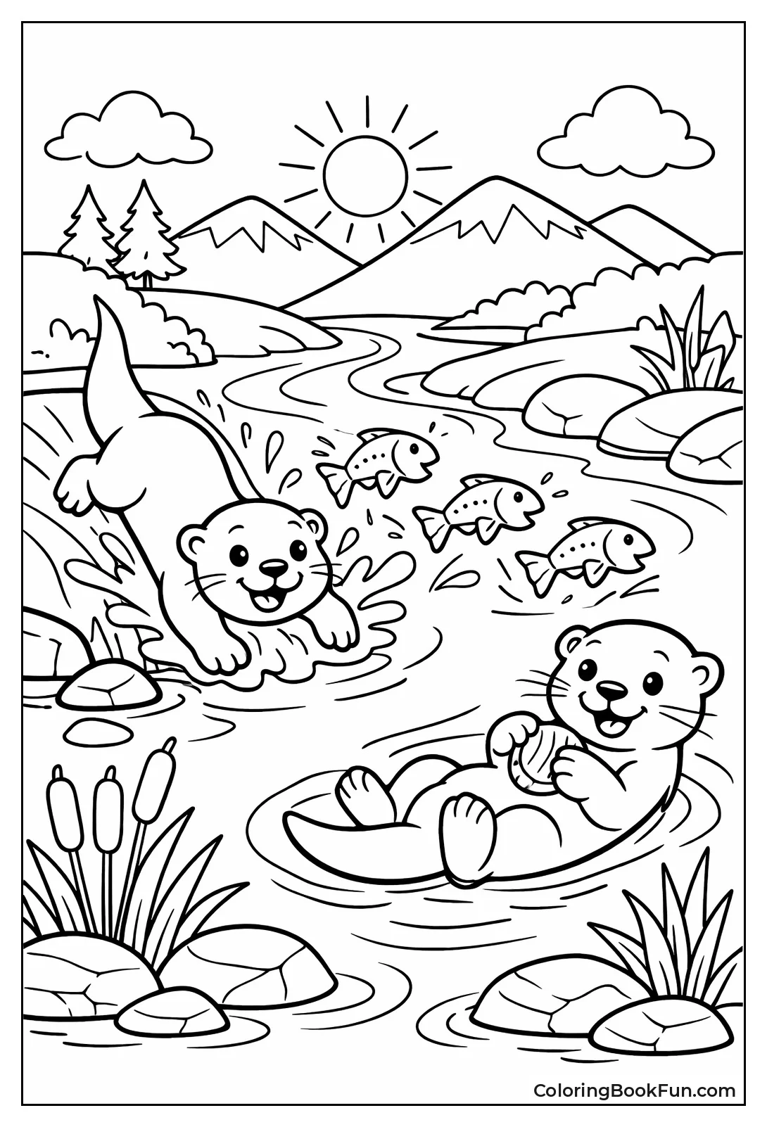 Otters Playing River