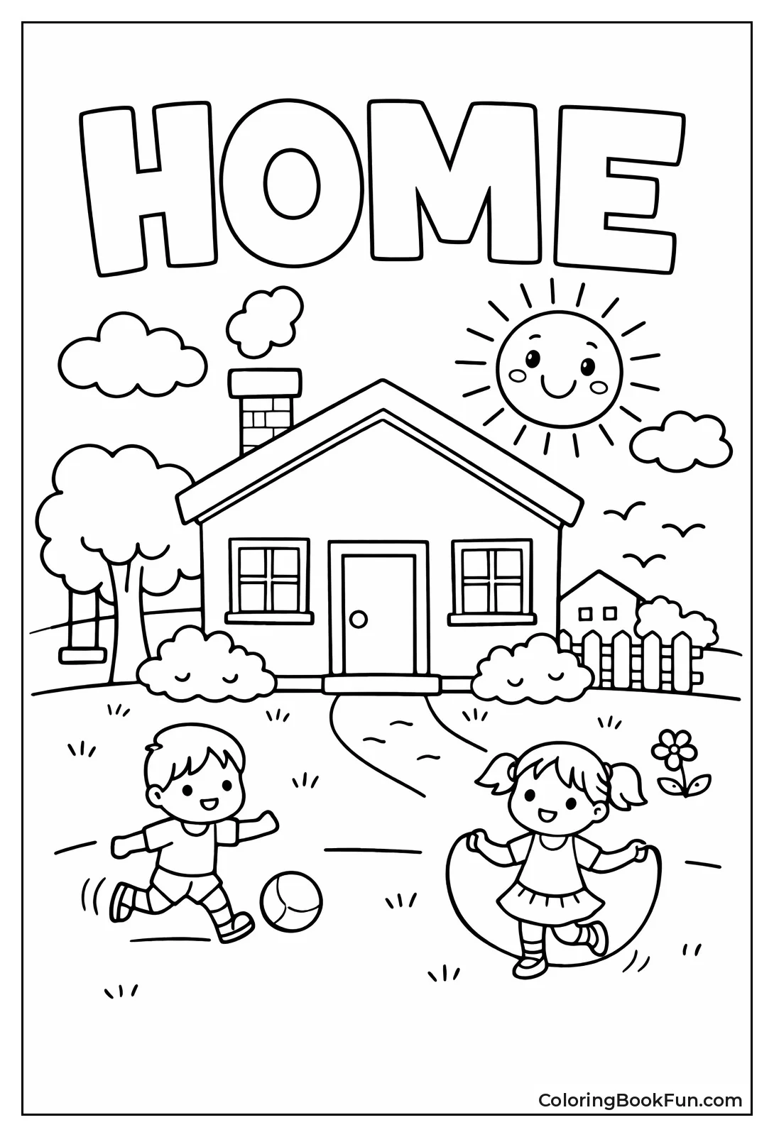 Cute House with Smiling Sun