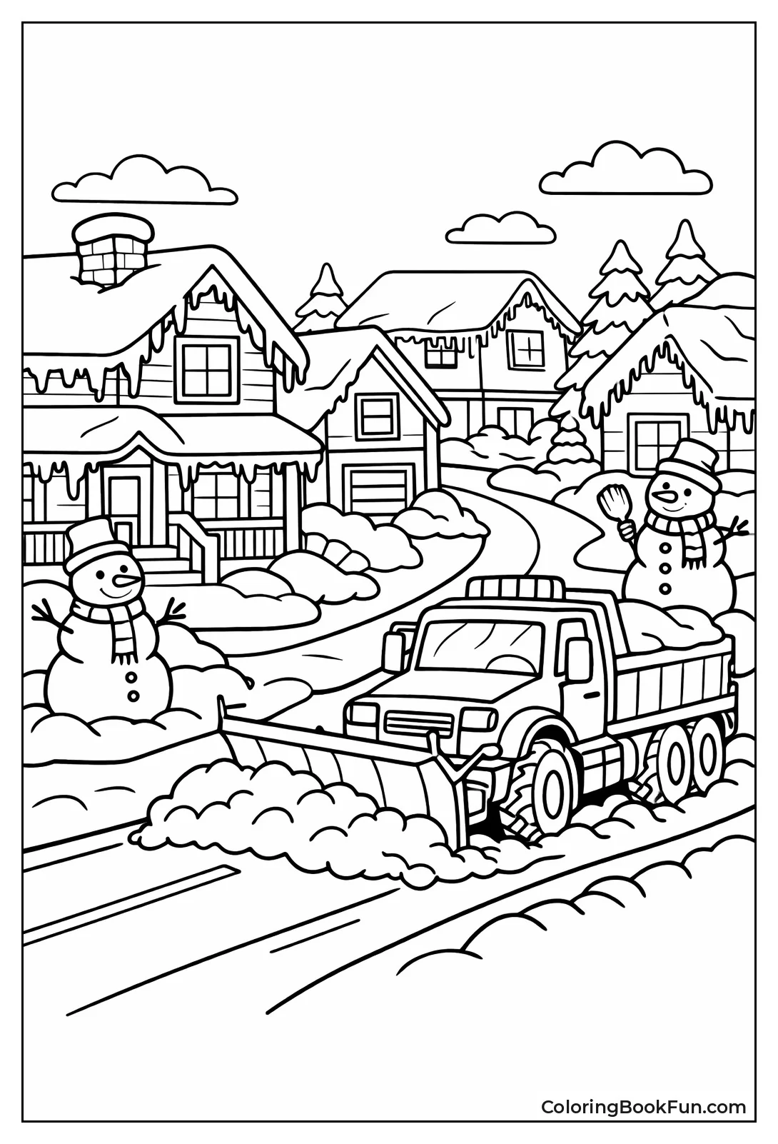 Snowy Houses and Snowmen