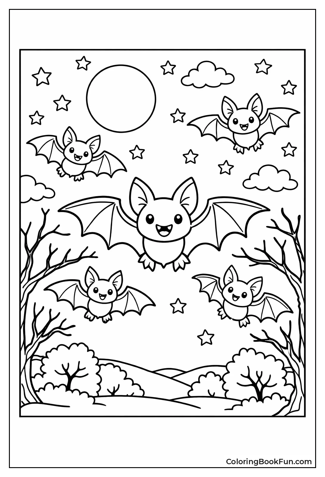 Bats Flying in Night Forest