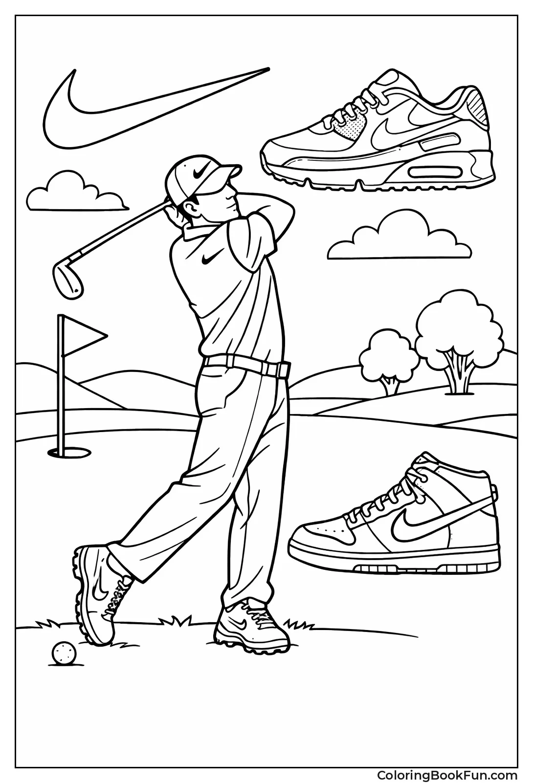 Golfer Swinging on Green