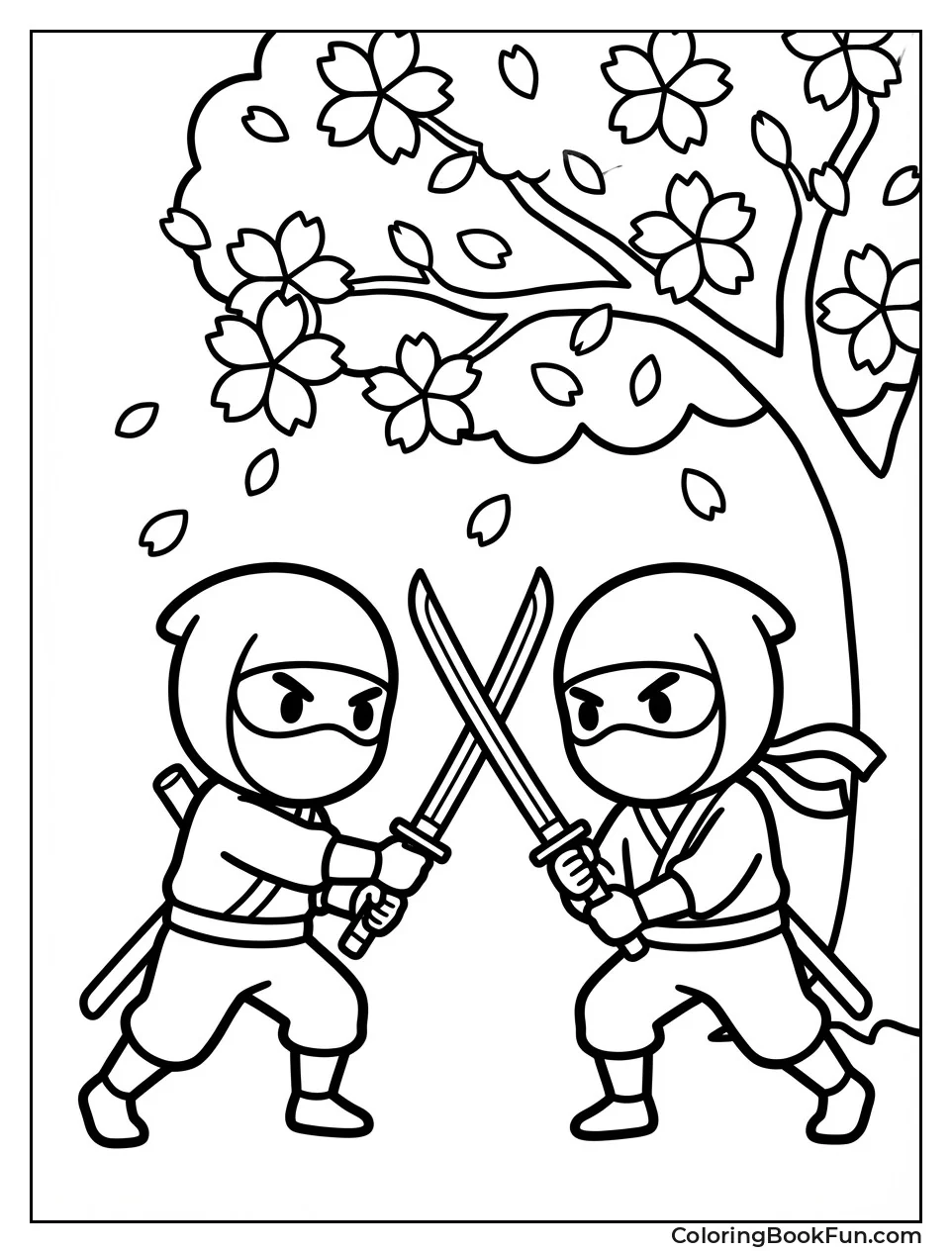 Ninjas Dueling under Cherry Blossoms