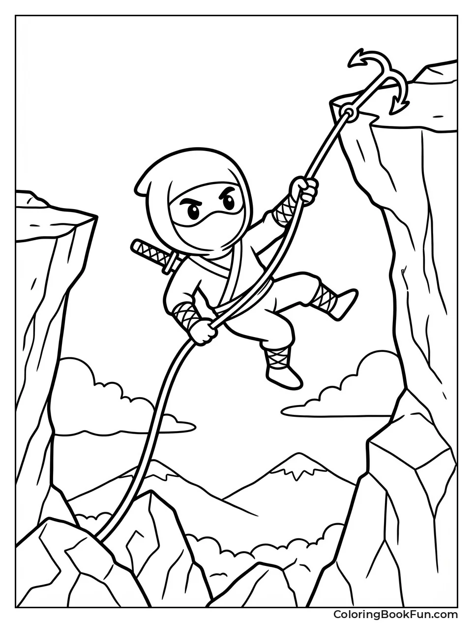 Ninja Swinging on Grappling Hook