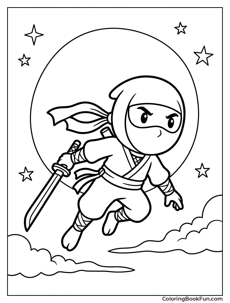 Ninja Jumping under Moon Stars