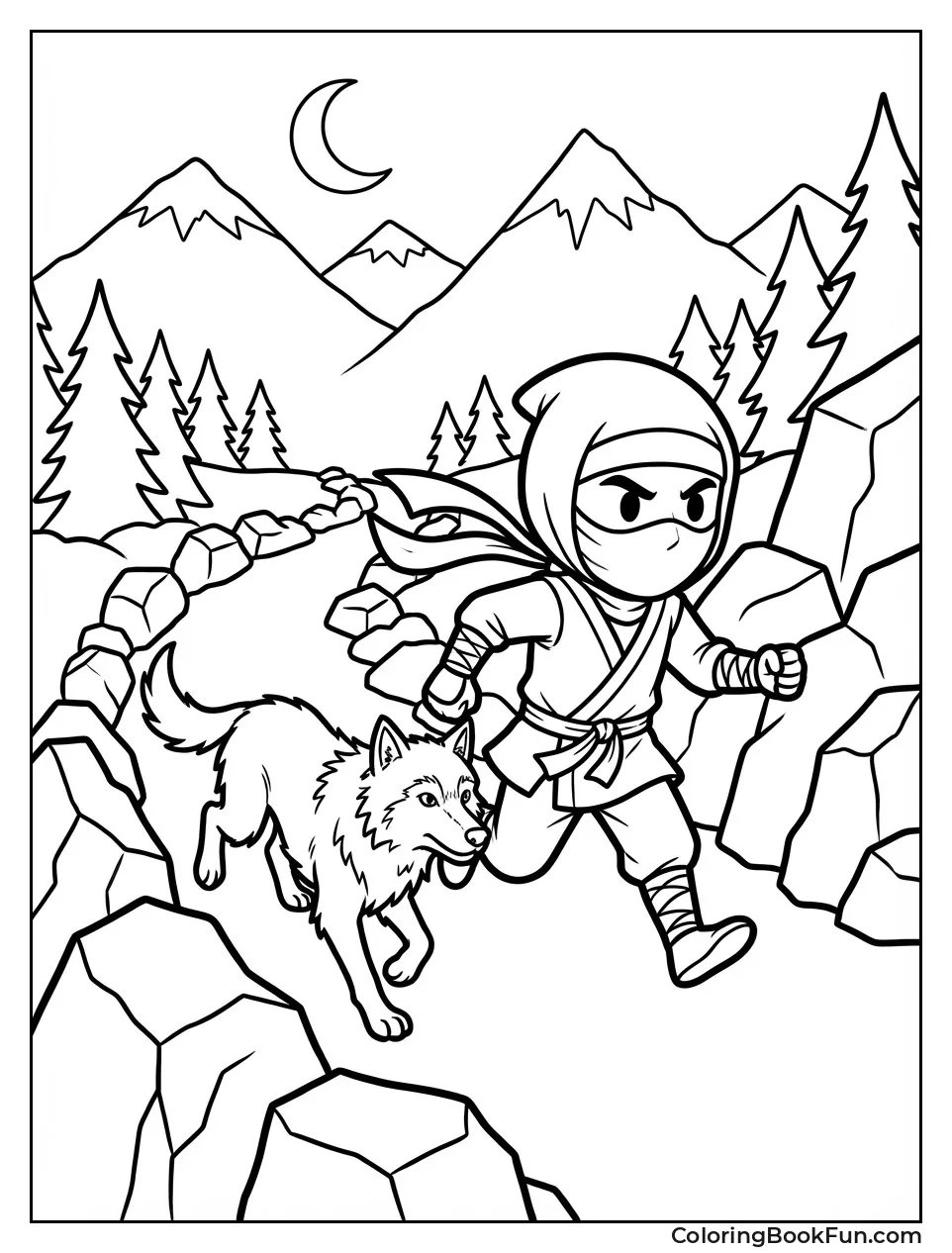 Ninja Running with Wolf