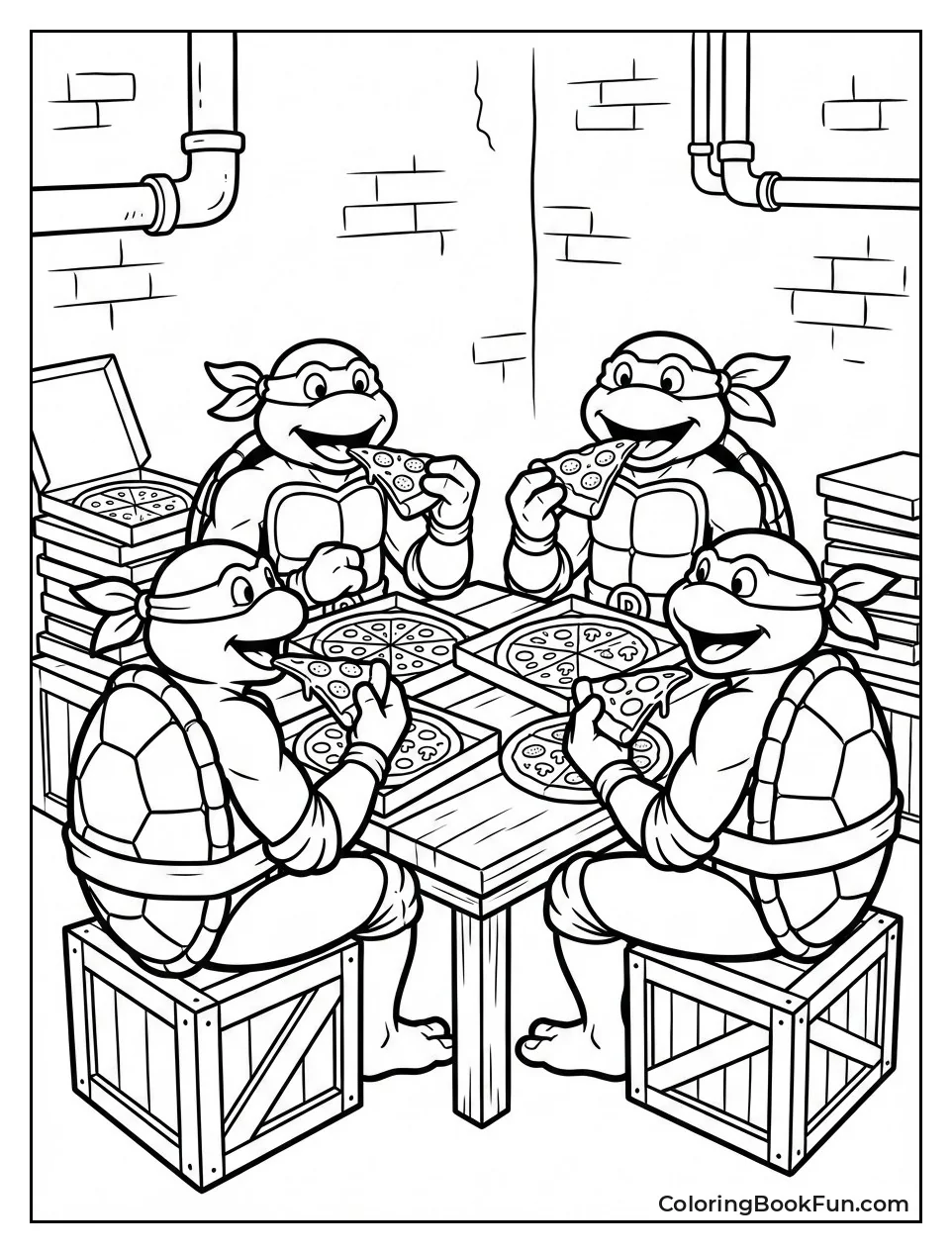 Turtles Devour Stacked Pizzas