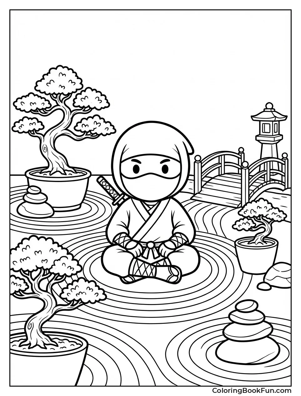 Ninja Meditating in Zen Garden