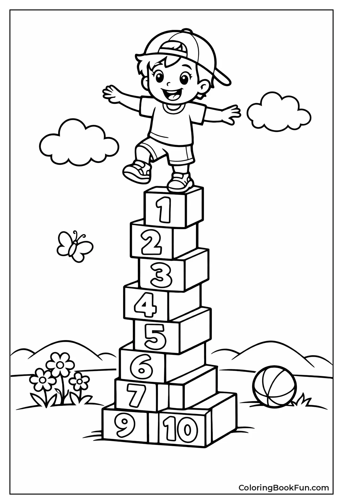 Boy Balancing on Number Blocks