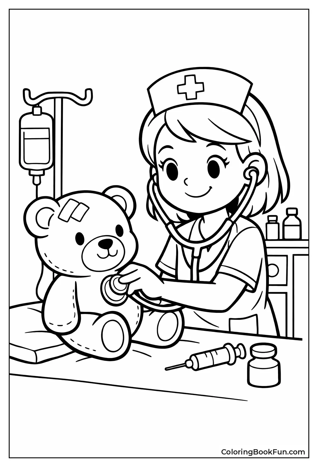Nurse Checking Teddy Heartbeat