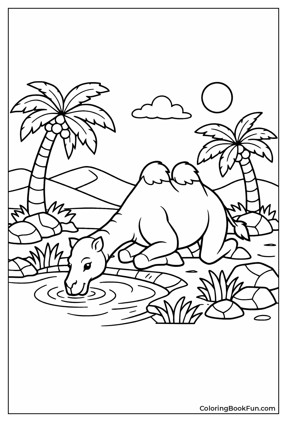 Camel Drinking at Oasis