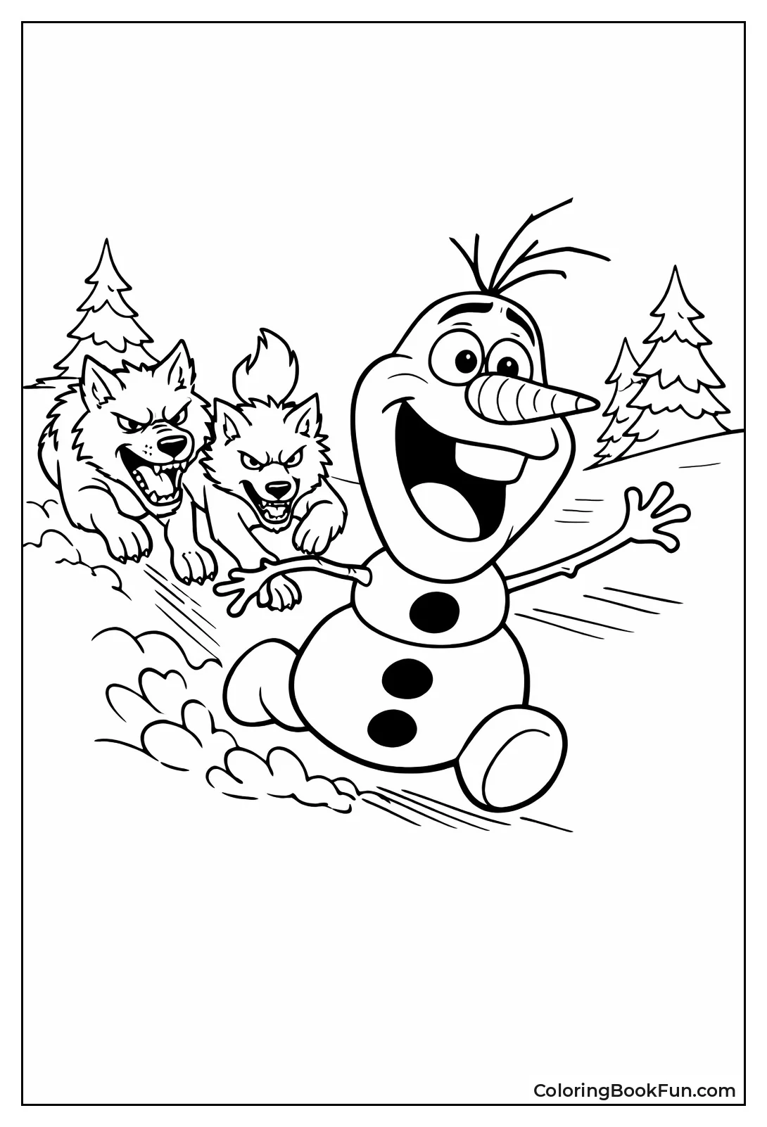 Olaf Runs from Chasing Wolves