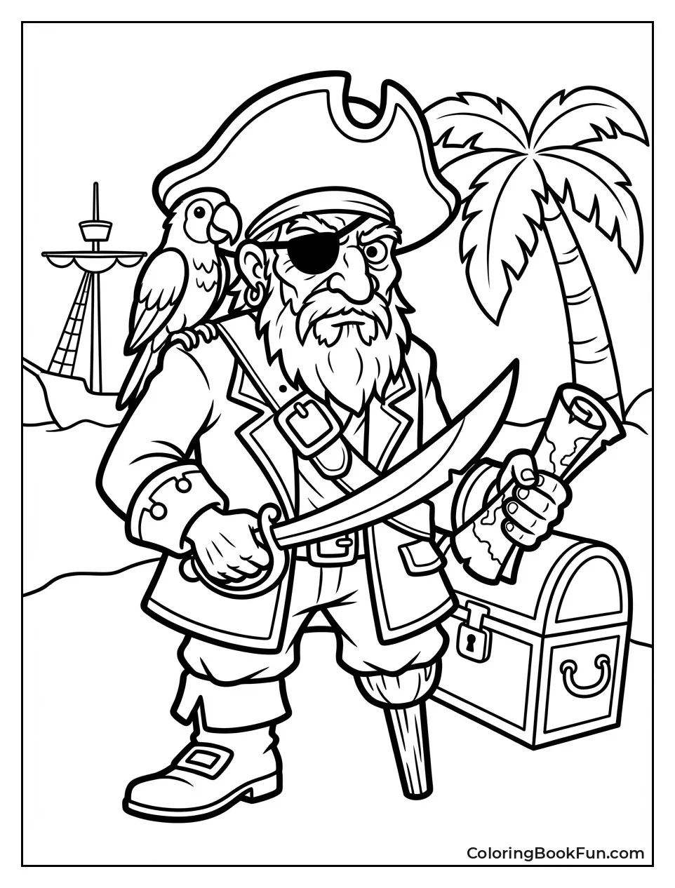 One-Eyed Pirate with Peg Leg Parrot