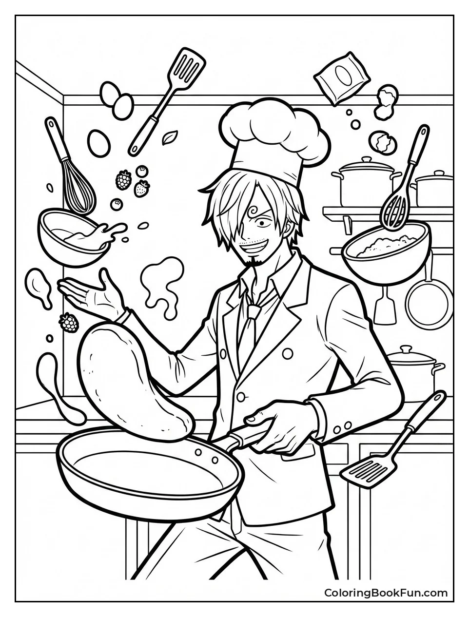 Sanji Flips Pancake in Kitchen