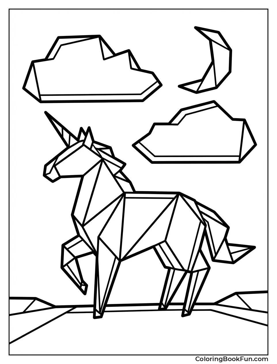 Origami Unicorn with Folds