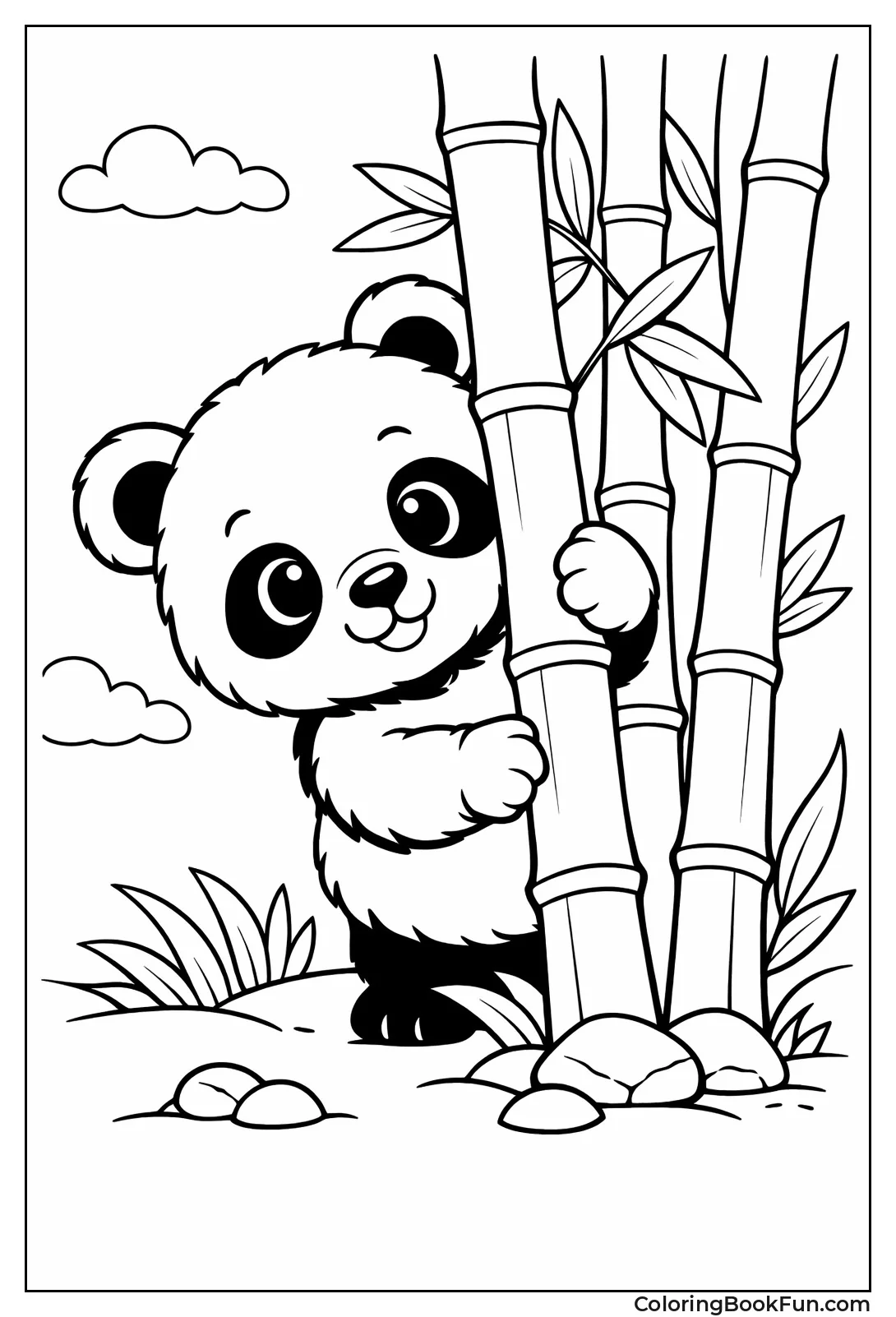Cub Peeking from Bamboo