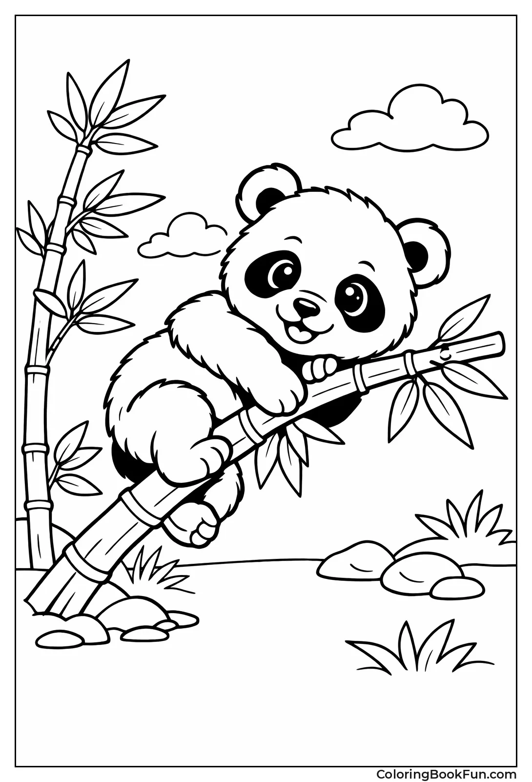 Juvenile Cub Climbing Bamboo