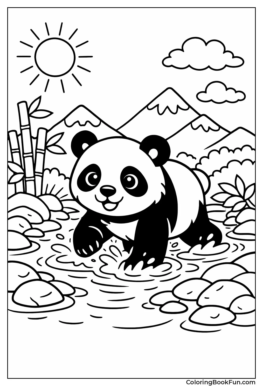 Panda Wading in Stream