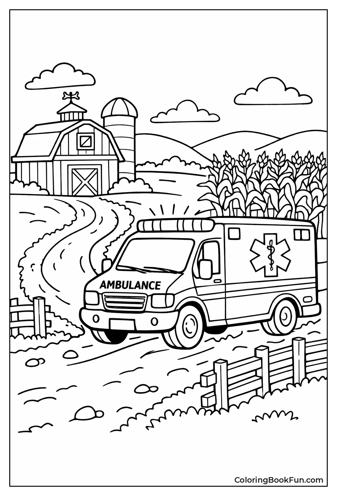 Ambulance Drives Past Farm