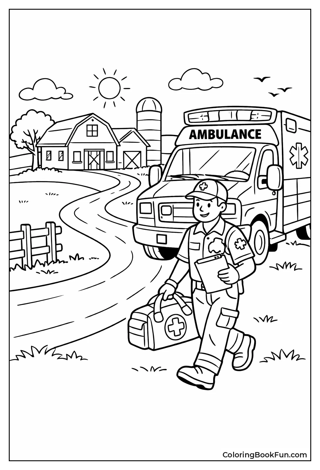 Paramedic Arrives at Farmhouse