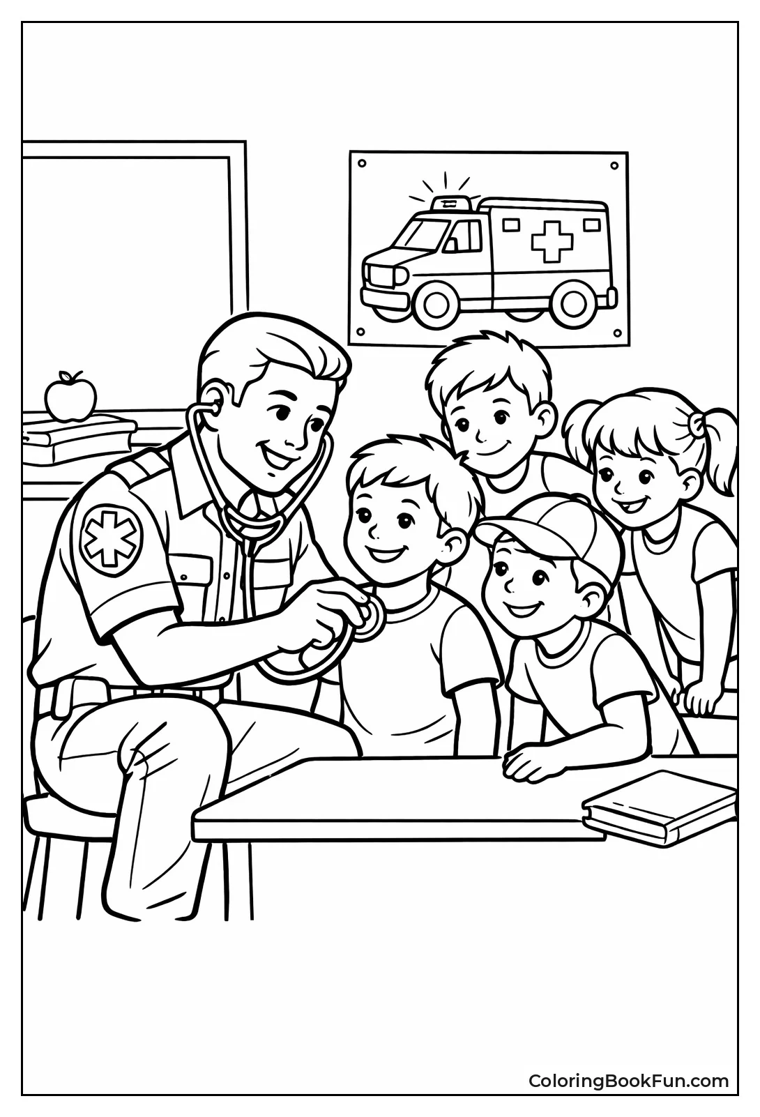 Paramedic Shows Kids Stethoscope