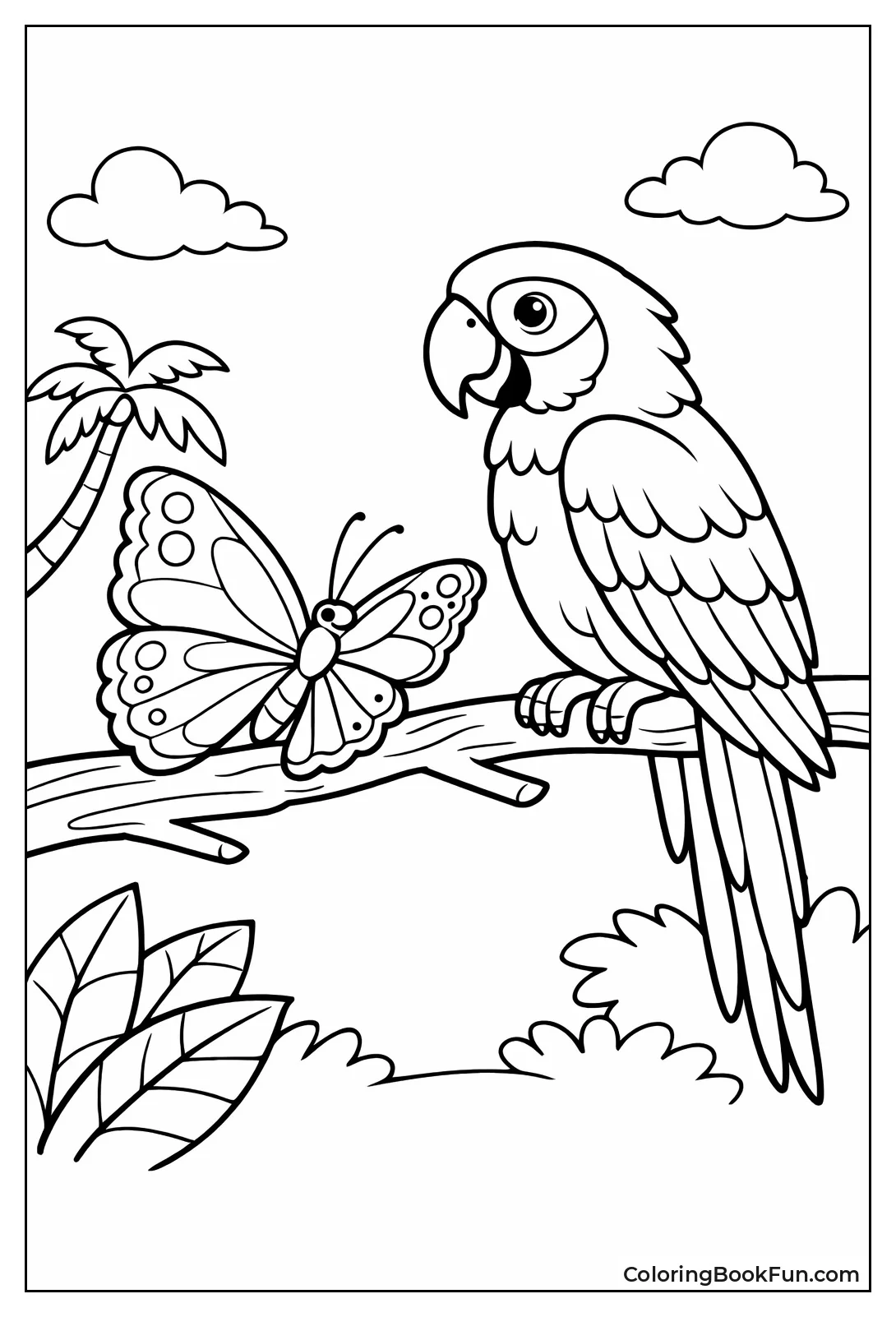 Parrot with Landing Butterfly