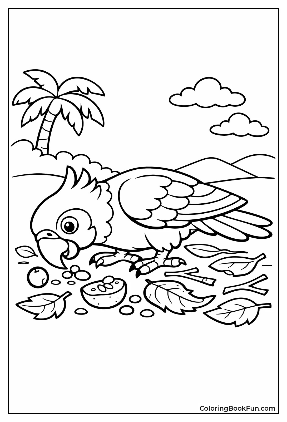 Parrot Foraging Forest Floor